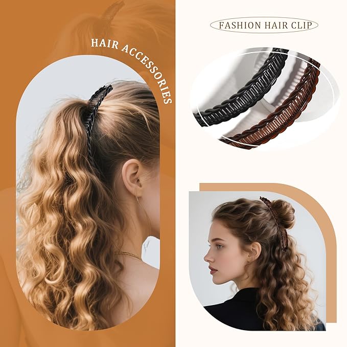 2Pcs Banana Hair Clips for Thick Curly Hair - Black and Brown Tortoise Clips, Vintage Clincher Combs for Women, Girls - Non-Slip Fish Grip Slides, 80s Retro Hair Accessories