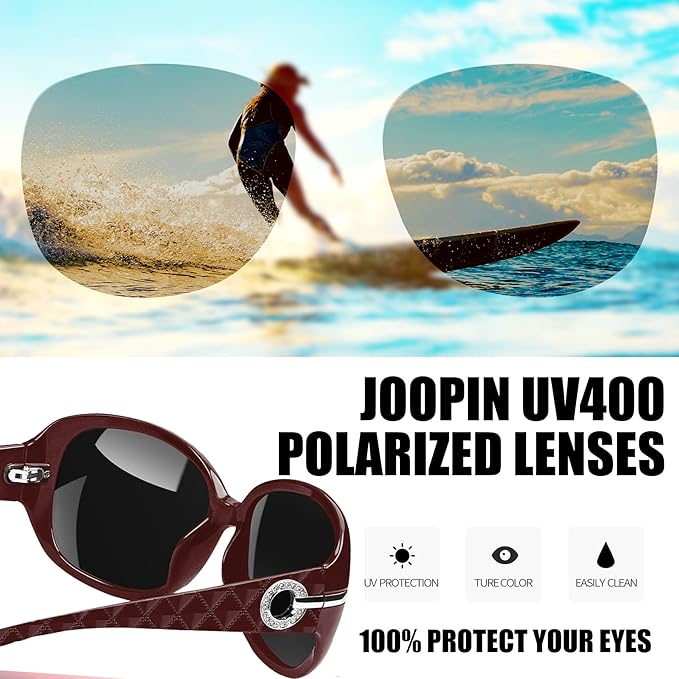 Joopin Big Womens Sunglasses Polarized Trendy Sun Glasses Large Rectangle UV Protection Rhinestone Sunnies