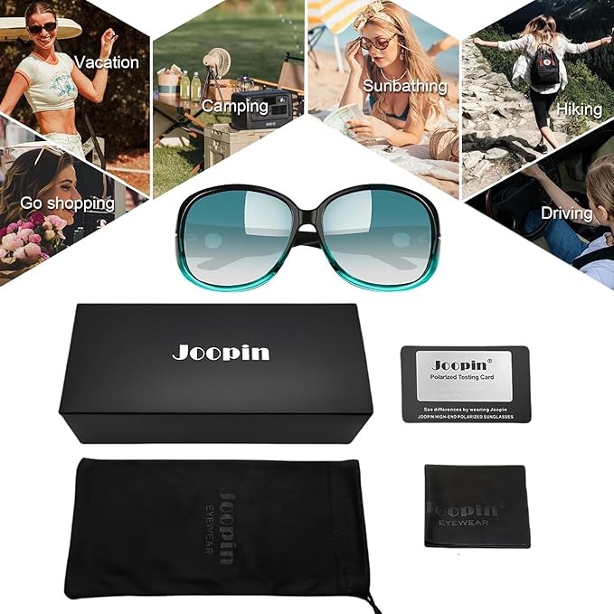 Joopin Big Womens Sunglasses Polarized Trendy Sun Glasses Large Rectangle UV Protection Rhinestone Sunnies