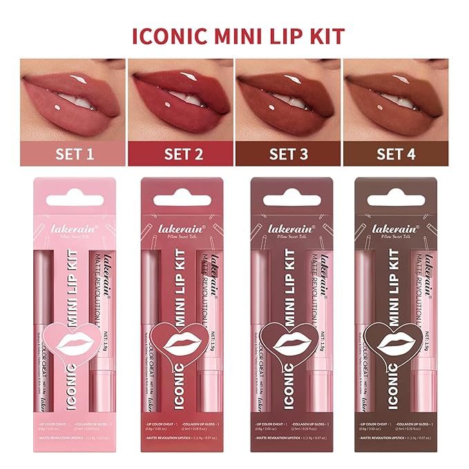 3PCS Lip Liner and Lipstick Combo Set - Matte Lip Liner Pencil, Velvet Matte Lipstick & Hydrating Collagen Lip Gloss - Long-Lasting, Smudge-Proof, High Pigment Nude Brown Lip Makeup Kit (Set 1, 3)