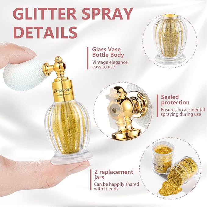 Etercycle Hair Glitter Spray, Gold Body Glitter Extra Fine Face Shimmer Powder, Long-Lasting and Quick-Drying Body Shimmer Sparkly Glitter Gifts for Clothing Stage Festival Rave Prom