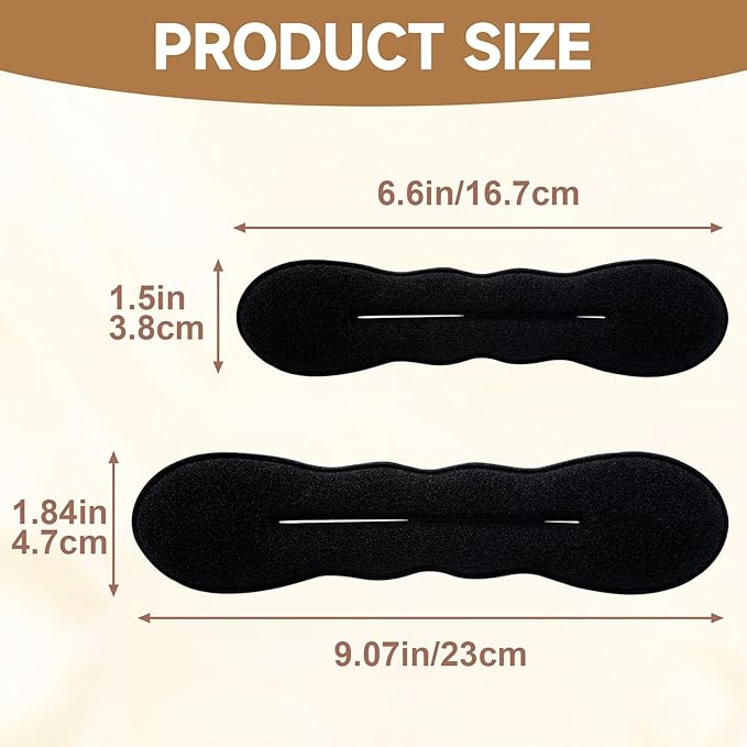 2pcs Hair Bun Maker for Women, Non-Slip Shaper Curler, Lazy Sponge Updo Styling Accessories for Long Thin Curly Straight Wavy Hair - Black
