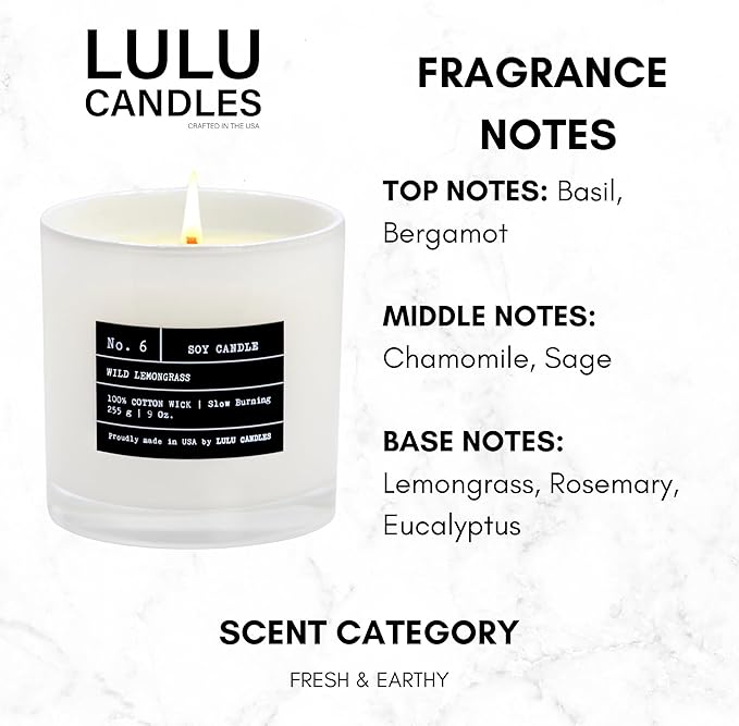 Lulu Candles | Wild Lemongrass | Luxury Scented Soy Jar Candle | Hand Poured in The USA | Highly Scented & Long Lasting (9 Oz. 2 Pack)