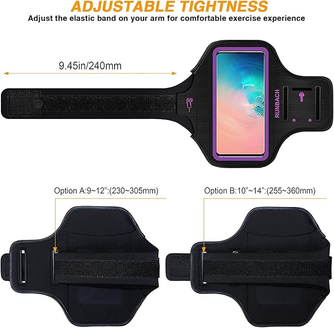 Armband for Samsung Galaxy S25/S24/S23/S22/S21/S20/S10/S9/S8 up to 6.2",Water Resistant Running Exercise Gym Bag with Card Slot and Key Holder (Purple)