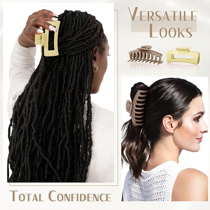 TOCESS Big Claw Clips for Women & Girls, 8 Pack 4.33 Inch Matte Jumbo Hair Claw Clips, Strong Hold Non-Slip Rectangle Hair Clamps for Thick, Curly, Long or Fine Hair