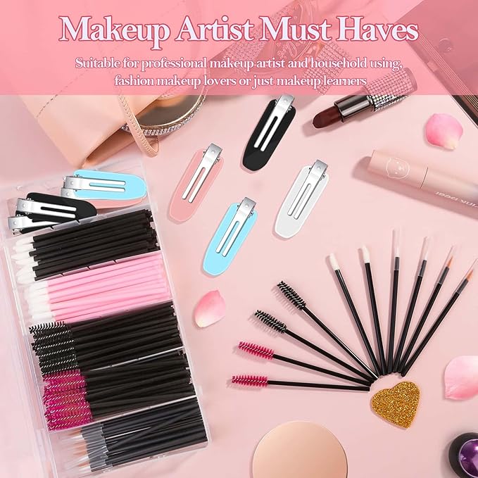 Disposable Applicators Kit With Makeup Puff, Mixing Palette, Artist Supplies, Accessories, Mascara Wands, Lip Brushes, Hair Clips, Powder Puffs for Face With Storage Box