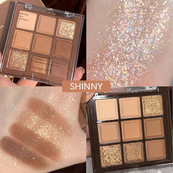 9 Colors Nude Champagne Gold Matte Shimmer Eyeshadow Palette for Eye Makeup,High Pigmented Brown Eye Shadow Primers Powder Palet de sombras de ojos-06#