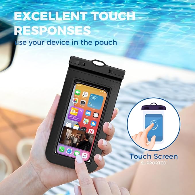 2 Pcs Waterproof Phone Pouch Case Up to 7.2", Floating Universal IPX8 Water Proof Cell Phone Dry Bag for iPhone 16 15 14 13 12 11 Pro Max XR XS SE 2022, Outdoor Sports, Black