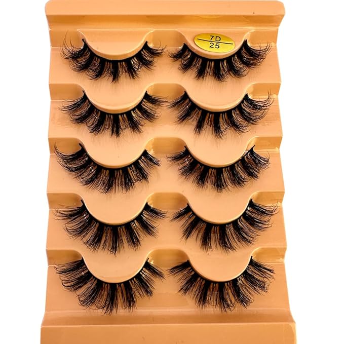 HBZGTLAD Cat eye Eyelashes 3D Natural False Lashes D Curl Fluffy Soft Cross 5 pairs Manga Lashes Wispy Natural Eyelash Extension Makeup (7D-25)