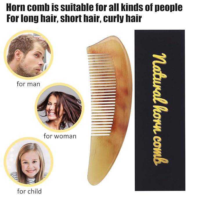 Horn Comb - Anti-Static Fine Tooth Detangling Comb for All Hair Types and Ages