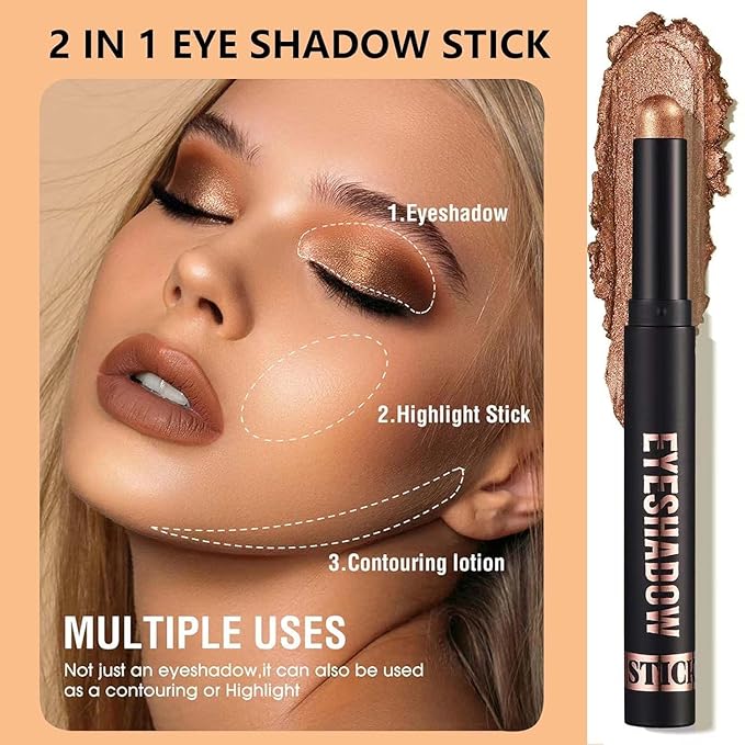 Pale Pink Eyeshadow Stick Makeup,Matte Cream Eye Shadow Pencil,High Pigmented Crease proof Glitter Eye Shadow Brightener Stick,Waterproof Long Lasting Eye Highlighter Crayon Eyeliner
