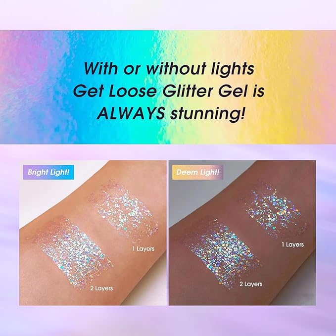 2 Pack Body Glitter Gel - Cosmetic-Grade, Color Changing Christmas Glitter Makeup for Face, Body, and Hair, Safe and Easy to Use, Perfect for Festivals Parties (01 Golden Mirage + 02 Stardust Pink)