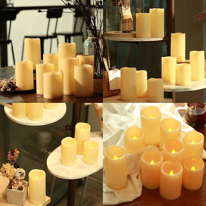 Enido Flameless LED Candles Battery Operated Pack of 9 Pillar Candles