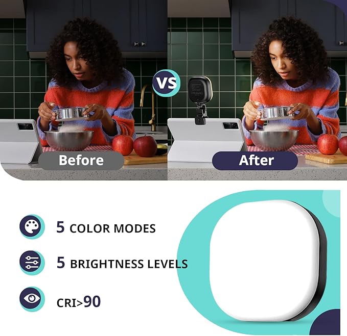 Sensyne Selfie Light, 60 LED Video Conference Lighting, Adjusted 3 Light Modes, Rechargeble Clip-on Fill Light Compatible with Cell Phone,iPad,Laptop for Live Streaming, Selfie, Vlog, Zoom Calls