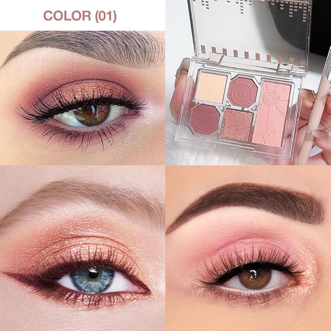 5 Colors Eyeshadow Palette Makeup, Matte Shimmer Eye Shadow Palette, Long Lasting Naturing-Looking, paleta de sombras de ojos,Everyday to Eye Makeup Looks,Vegan & Cruelty-free 02#