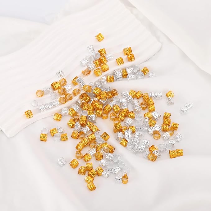 200 Pcs Dreadlocks Beads Hair Braid Rings Clips Dread Locks Hair Braiding Metal Cuffs Decoration Locs Accessories Silver and Gold
