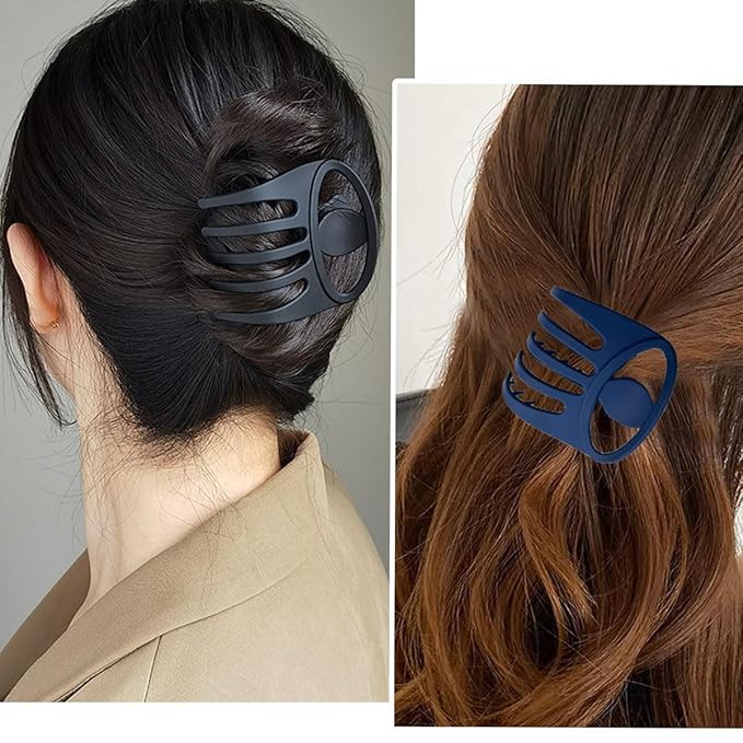 6 PCS 3Inch Curved Flat Hair Clips, French Concord Flat Hair Claw Matte Finish Hair Styling Accessories, Volume Strong Hold Banana Barrettes Hair Clips for Women
