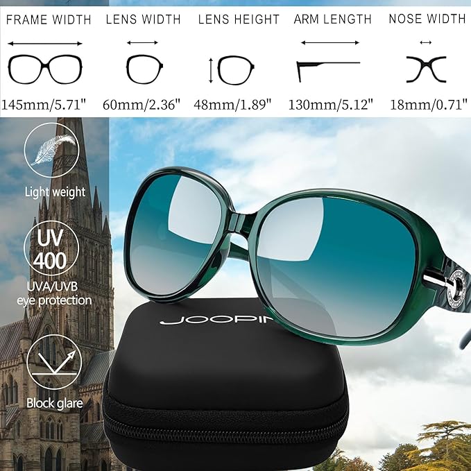 Joopin Big Womens Sunglasses Polarized Trendy Sun Glasses Large Rectangle UV Protection Rhinestone Sunnies