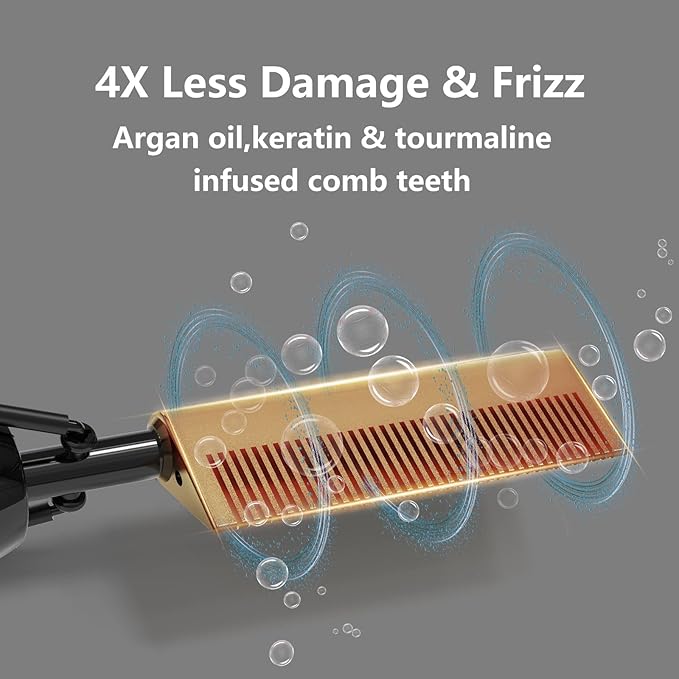 Dan Technology 500℉ hot Comb,60 Min Auto-Off Hair Straightener Comb,7 Temperatures Adjustable Ceramic hot Comb,Electric Pressing Comb for Black Hair,Professional hot Combs for Natural Black Hair
