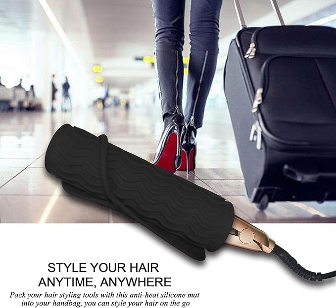 11" X 7.5" 5.6 oz Large Heat Resistant Silicone Travel Salon Hair Styling Tools Cooling Mat, Anti-Heat Pad Cover for Hair Straightener, Curling Iron, Flat Iron, Hair Dryer Curler Mat - Black