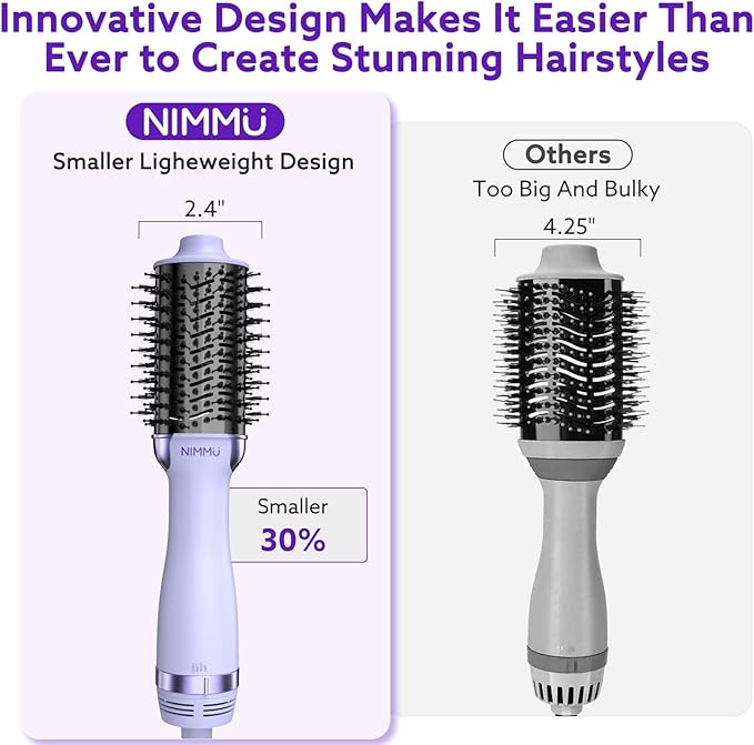 Nimmu Hair Dryer Brush Blow Dryer Brush in One, 4 in 1 Hair Dryer and Styler Volumizer for Drying Straightening Curling Volumizing Hair, Upgraded Hot Air with 2.4” Oval Barrel, Purple