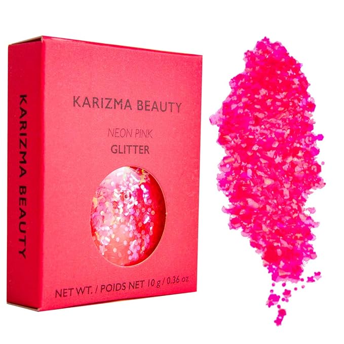 KARIZMA Neon Nights! 4x 10g Chunky Face, Hair, Eye & Body Glitter Set - Neon Yellow, Pink, Orange, Green - Festival, Rave & Event Glitter