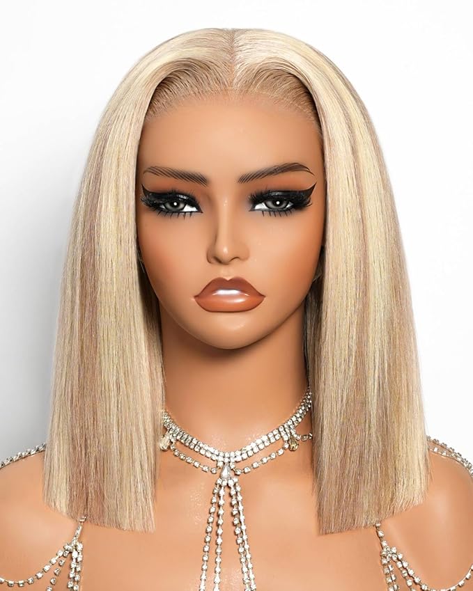 P10/613 Lace Front Wig Human Hair Glueless Blonde Bob Wig Human Hair Pre Plucked Pre Cut 6x5HD Lace Closure Short Bob Wig for Women 10 Inch
