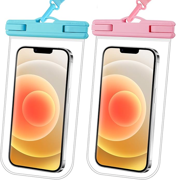 2025 Waterproof Phone Pouch: 2 Pack Cruise Ship Essentials Must Haves Dry Bag for Vacation Beach Travel Kayak Accessories, Water proof Case for iPhone 16 15 14 13 12 Plus Pro Max Galaxy - Blue+Pink
