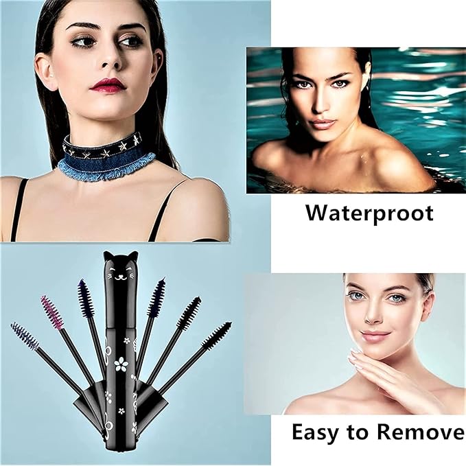2 PCS black Cat eye mascara Eyes Makeup Color Mascara Waterproof Fast Dry Eyelashes Curling Lengthening Makeup Eye Lengthening, Lifting, Curling