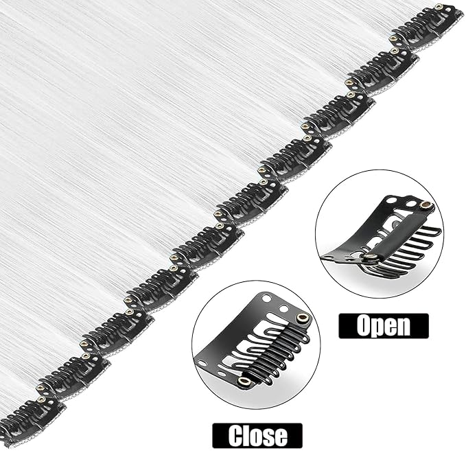 22 Inch Colored White Hair Extensions Party Highlights, Straight Hairpiece Clip in Synthetic Hair Extensions for Kids Girls (12 Pcs White)