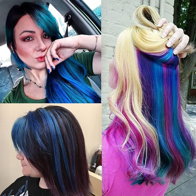 24 Packs Colored Clip in Hair Extensions 20'' Colorful Straight Hair Extensions Clip in for Kids Multi-Colors Party Highlights Hairpieces(Pink,Purple,Blue)