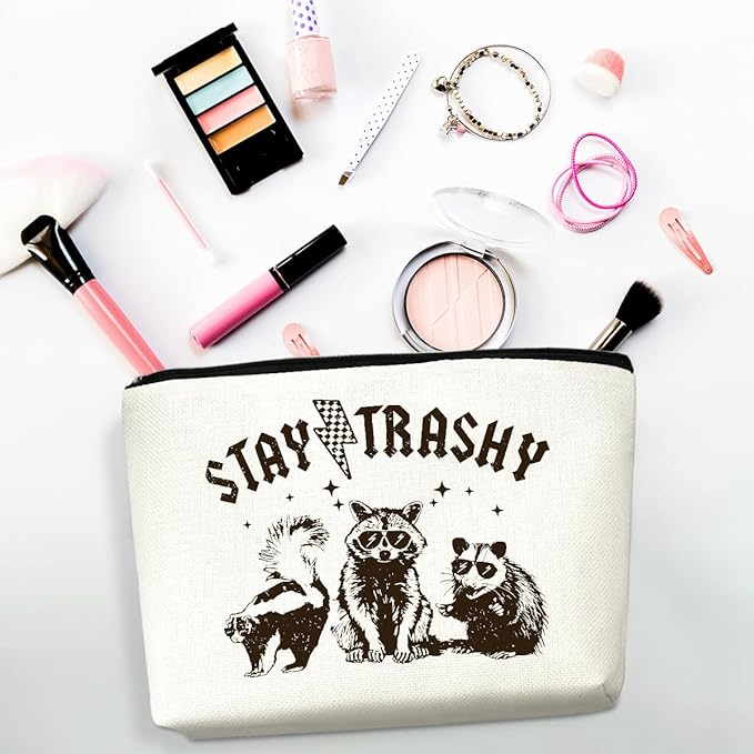 4PCS Raccoon Makeup Bag Funny Sarcastic Humor Cosmetic Bag Animal Raccoon Gifts for Women Friends Coworkers Mom Sisters Bestie Christmas Birthday Gifts Travel Toiletry Bags