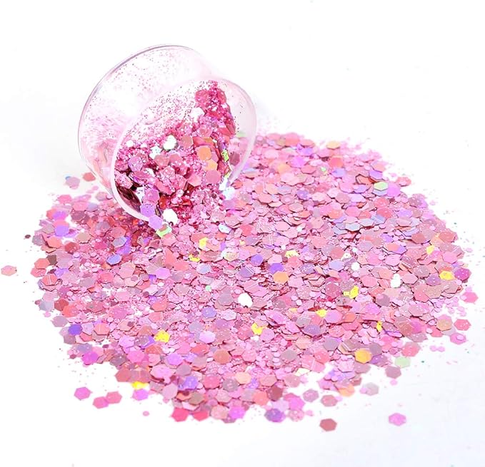 Holographic Chunky Sequins 12 Colors Mixed Laser Cosmetic Glitter for Face, Body, Eye, Hair, Nail Art, Lip Gloss - Festival Glitter Makeup with Different Hexagon Sizes (Metallic Mix)