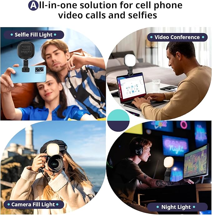 Sensyne Selfie Light, 60 LED Video Conference Lighting, Adjusted 3 Light Modes, Rechargeble Clip-on Fill Light Compatible with Cell Phone,iPad,Laptop for Live Streaming, Selfie, Vlog, Zoom Calls