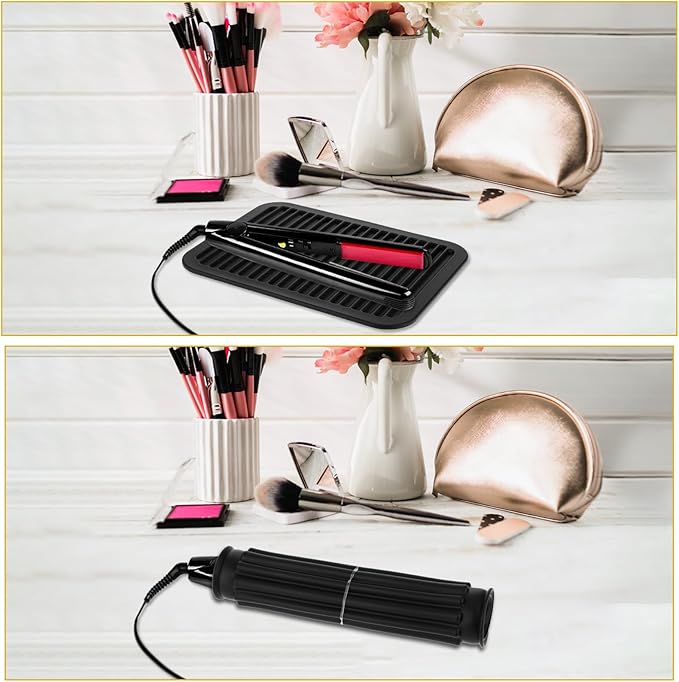 Large Heat-Resistant Mat for Styling Tools - 12"x9" Professional Flat Iron Mat, Travel Silicone Mat for Curling Irons, Hair Straighteners, Blow Dryers, and Salon Appliances, Black
