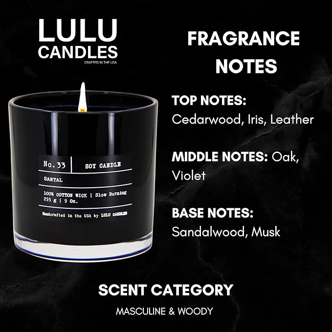Lulu Candles | Santal | Luxury Scented Soy Jar Candle | Hand Poured in The USA | Highly Scented & Long Lasting (9 Oz.)