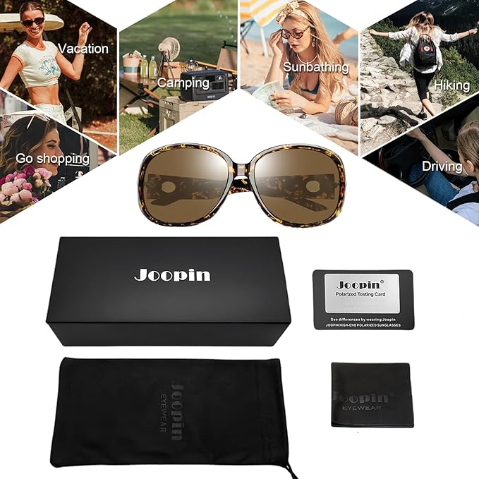 Joopin Big Womens Sunglasses Polarized Trendy Sun Glasses Large Rectangle UV Protection Rhinestone Sunnies