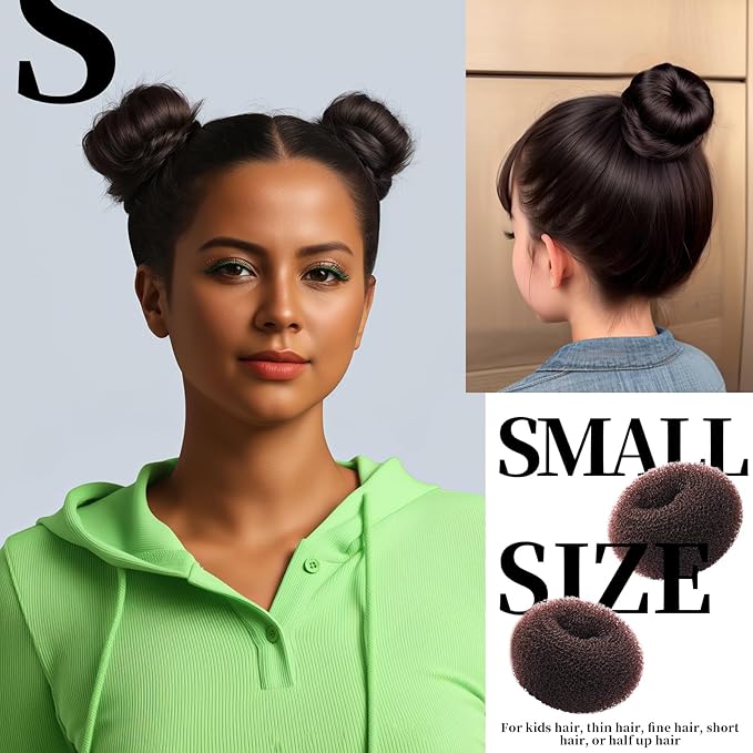 Teenitor Donut Hair Bun Maker Set, Hair Bun Shaper Set with Large, Medium, Small Hair Donuts For Buns, Hair Accessories For Girls, 5 Elastic Bands, Dark Brown