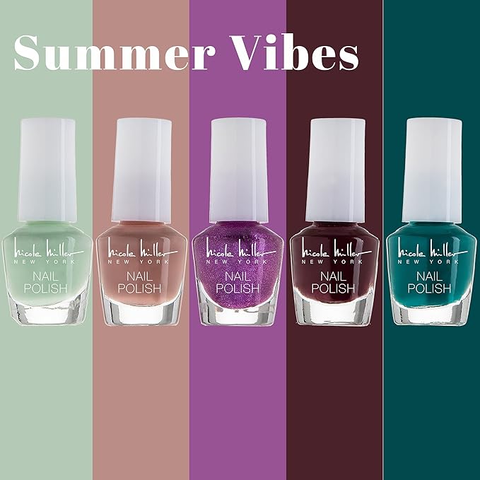 Nicole Miller Mini Nail Polish Set – Glossy, Vibrant Colors for Fingernails & Toenails, Floral Collection