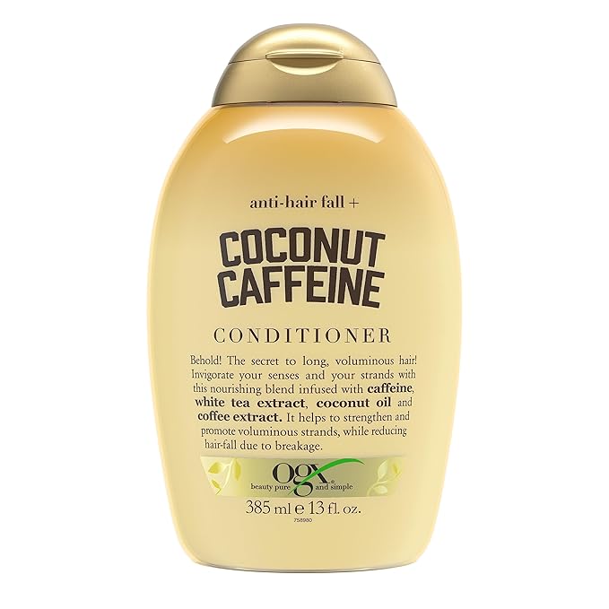 OGX Anti-Hair Fall + Coconut Caffeine Strengthening Conditioner with Caffeine, Coconut Oil & Coffee Extract, 13 Fl Oz