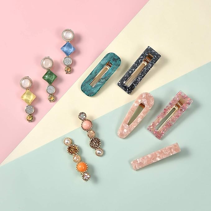 Mehayi 20 PCS Pearls and Acrylic Resin Hair Clips, Handmade Hair Barrettes, Marble Alligator bobby pins, Glitter Crystal Geometric Hairpin, Elegant Gold Hair Accessories, Gifts for Women Girls
