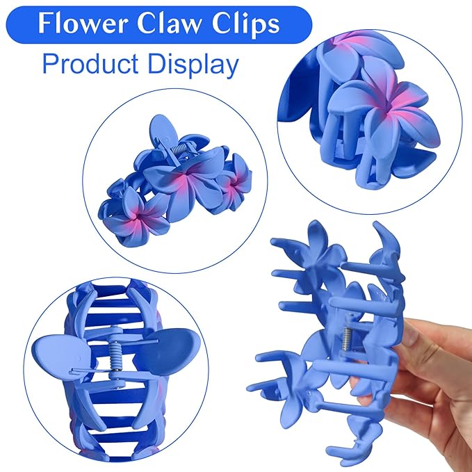 4PCS Plumeria Hair Clips for Thick Hair - Large Hawaiian Claw Clips with Strong Hold and Non-Slip Grip (Colorful)