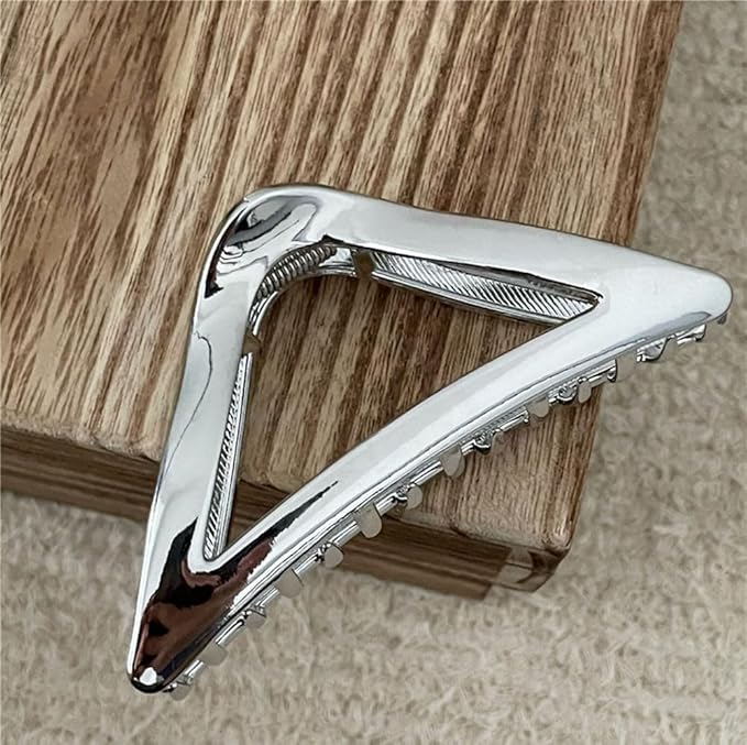 2Pcs Hair Clips, Triangular Hair Claw Clips, Metal Hair Clips, 4inch Exquisite Silver Geometry Designs Hair Jaw Clips for Hair Accessories for Women Girls Gift