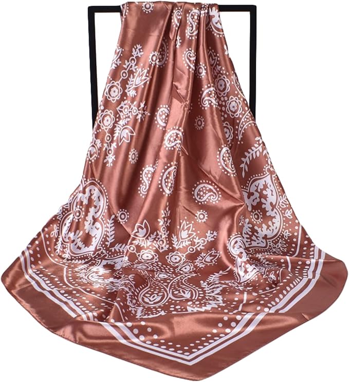 35 x 35 Women's Fashion Pattern Large Square Silk Like Hair Scarf Head Sleeping Wrap Satin Neck Bandana for Gift…