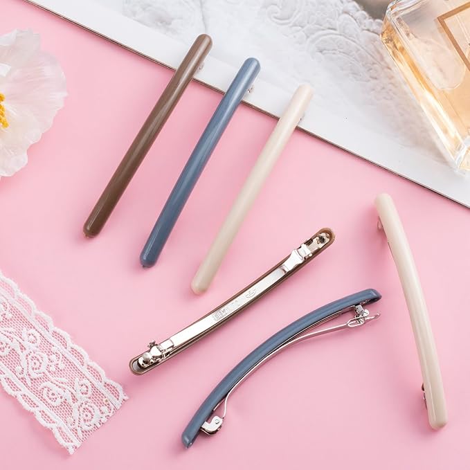 PAGOW 3 Pcs French Hair Barrettes, Elegant Spring Flat Hair Clips, Multicolor Hair Styling Accessories, Non-Slip Hair Pins Decoration for Women (Style2)