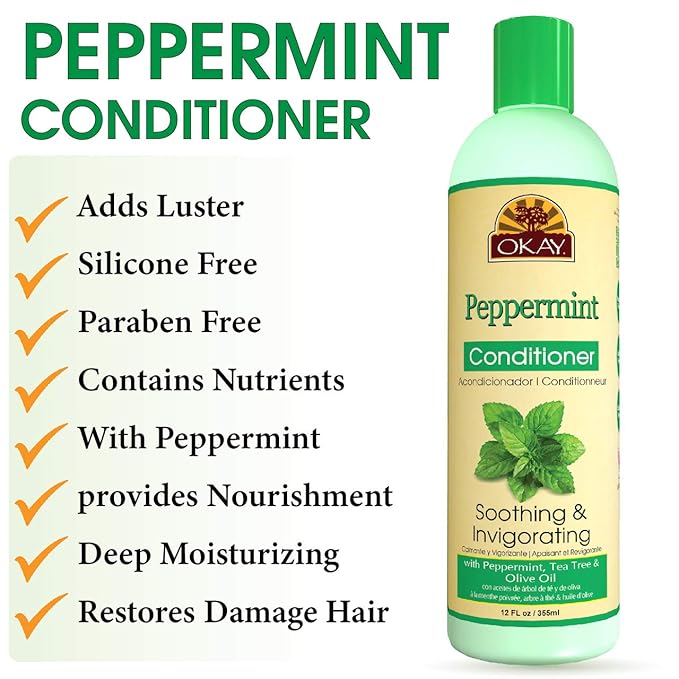Okay | Soothing And Invigorating Peppermint Conditioner | Helps Refresh, Revitalize, And Add Softness To Hair | Sulfate, Silicone, Paraben Free For All Hair Types and Textures | Made in USA 12oz 355ml