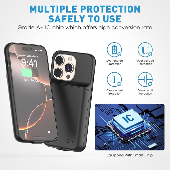 2025 New Upgraded 7000 mAh Travel Battery Case for iPhone 16 Pro Max 6.9inch, Extra Battery Life 15W Fast Charging External Rechargeable Portable Charging Case with HD Tempered Protective Film