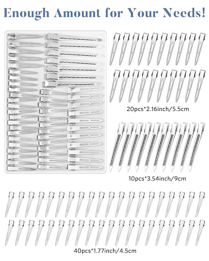 3 Sizes Metal Hair Styling Clips 70PCS, MORGLES No Crease Alligator Clips for Hair Rollers with 2pcs Parting Comb for Braids, Coloring and Styling