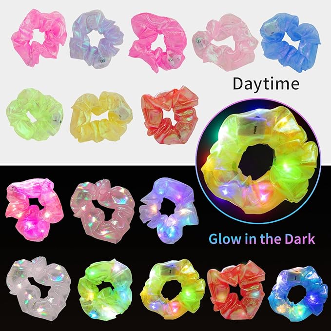 8 Pcs LED Scrunchies, Light Up Yarn Hair Accessories for Women Girls, Glow in The Dark Party Supplies for Neon Party