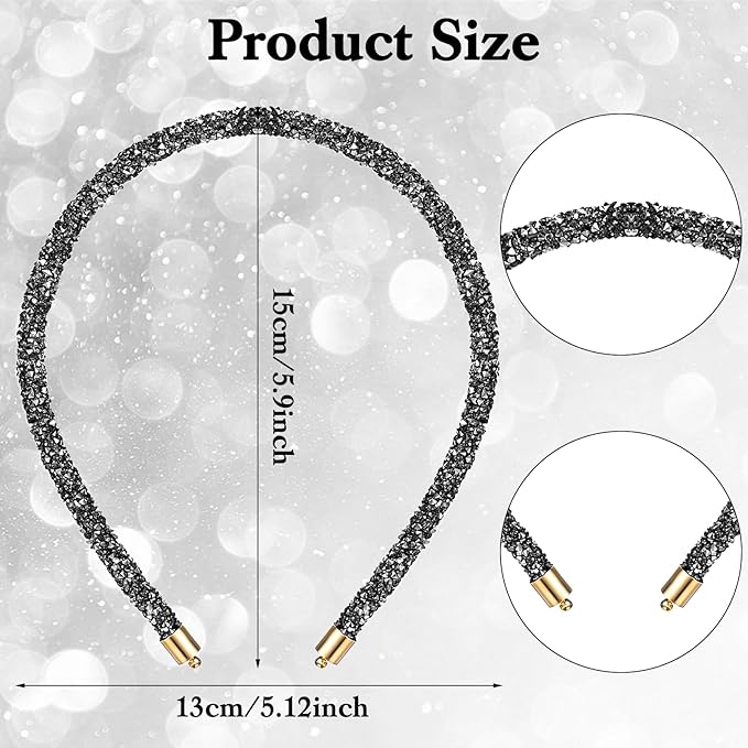 2Pcs Diamond Headband, Sparkly Rhinestone Headband for Women Girls Glitter Crystal Headbands Bling Hair Styling Accessories for Wedding Birthday Party (Black and White)